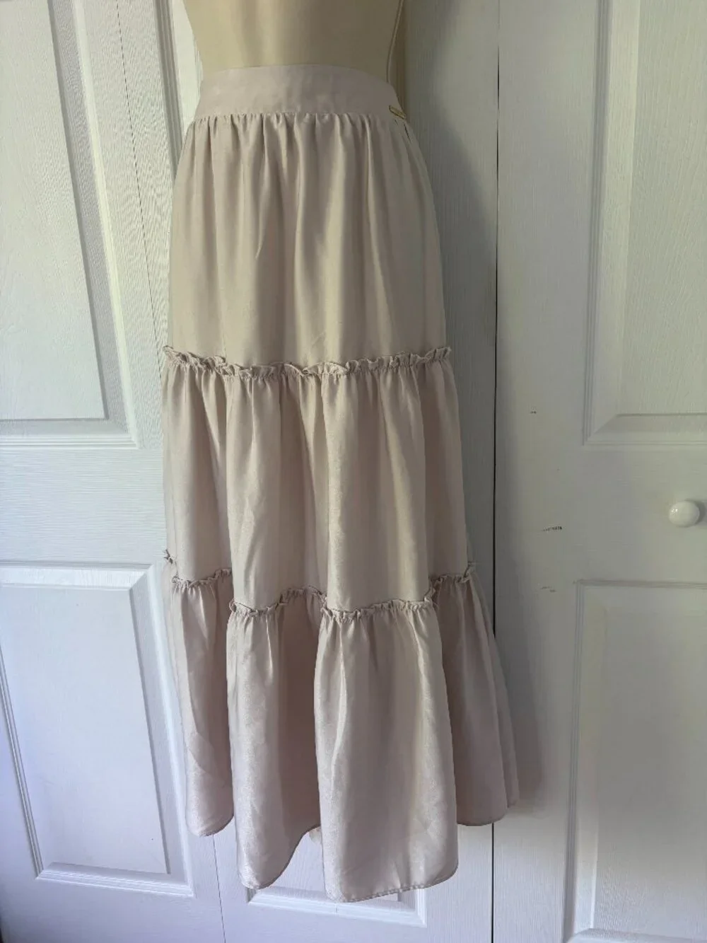 Marc New York Blush Sateen Peasant Maxi Midi Skirt Tiered Coquette Small